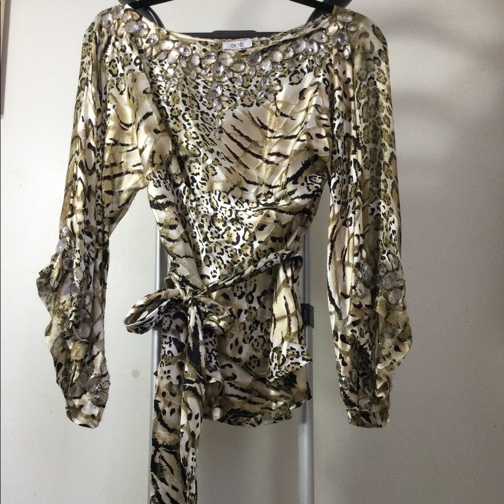 Cache Silk Animal Print Blouse